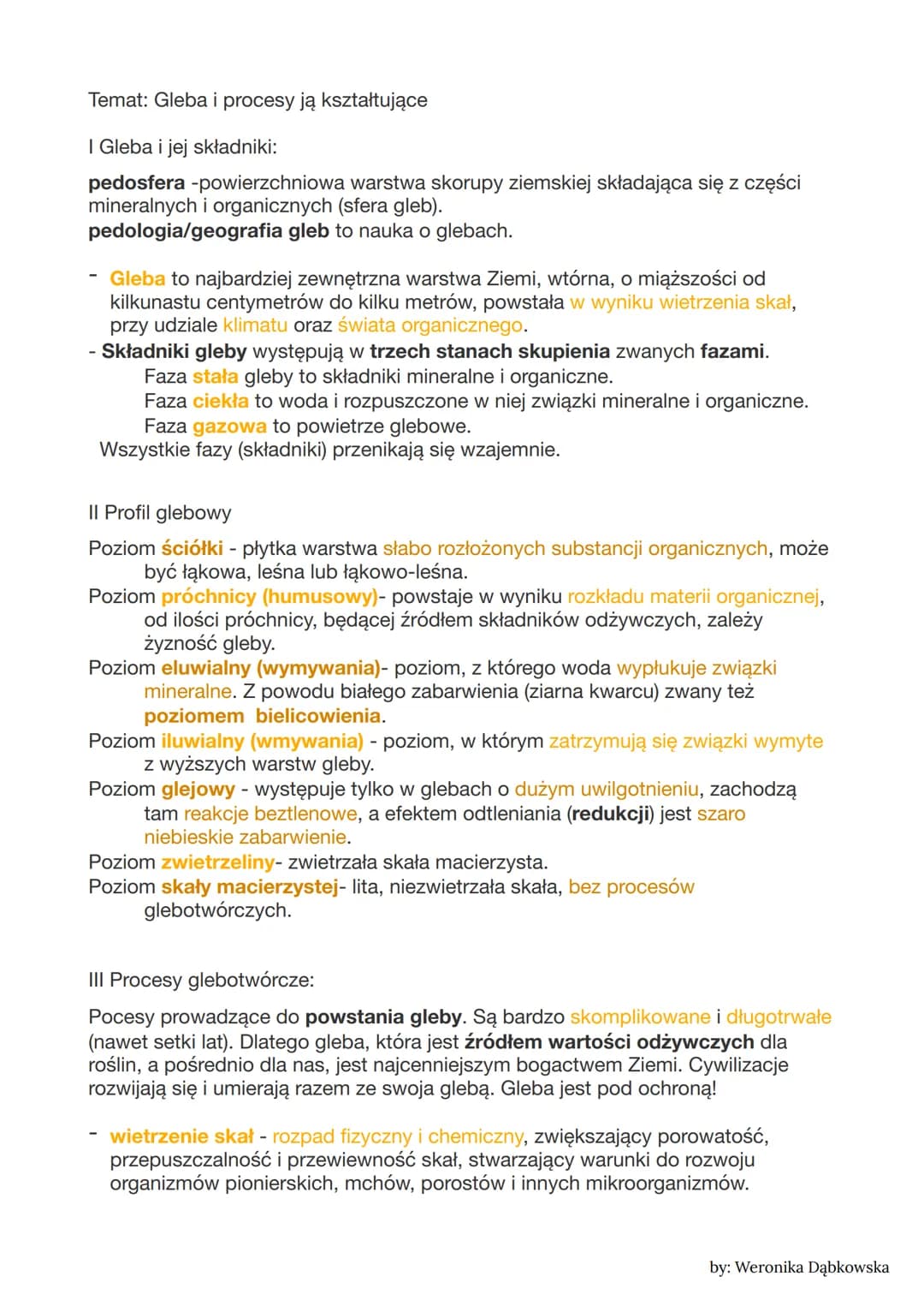 Temat: Gleba i procesy ją kształtujące
I Gleba i jej składniki:
pedosfera -powierzchniowa warstwa skorupy ziemskiej składająca się z części
