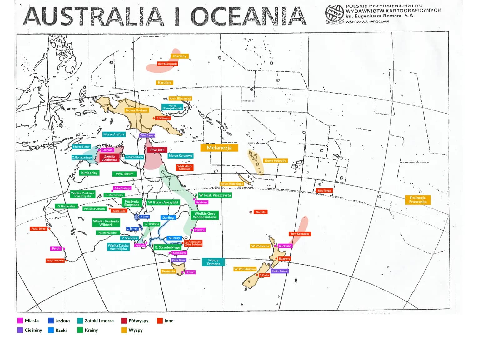 
<h2 id="mapafizycznaaustraliidowydruku">Mapa fizyczna Australii do wydruku</h2>
<p>Mapa fizyczna Australii i Oceanii obejmuje wiele interes