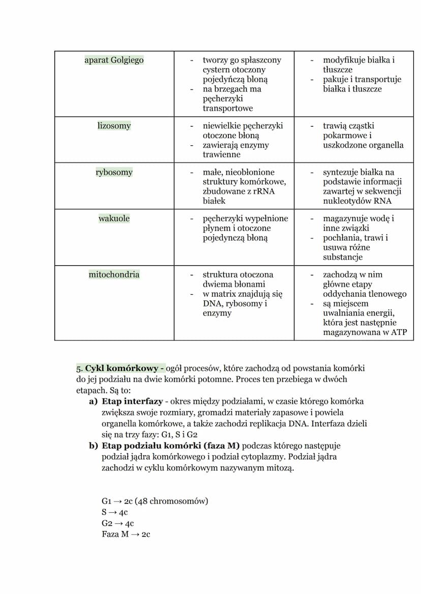 Biologia - Komórka
1. Budowa komórki eukariotycznej
Komórka → podstawowa jednostka strukturalna wszystkich organizmów,
zdolna do wykonywania
