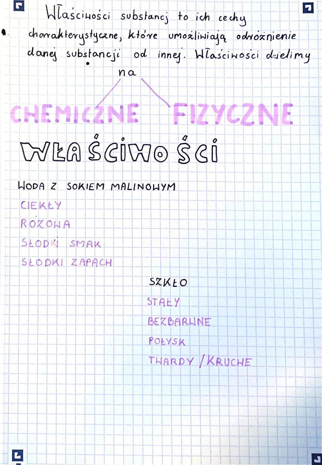 np: Tauka
▸
CIAŁO + SUBSTANCJA
.
•
•
♥
●
•
.
Włascurvości
SUBSTANCJI
• Gęstość
Połysk
Stan Skupienia
Barwa
THandość
Aktywnośc chemiczna
Temp