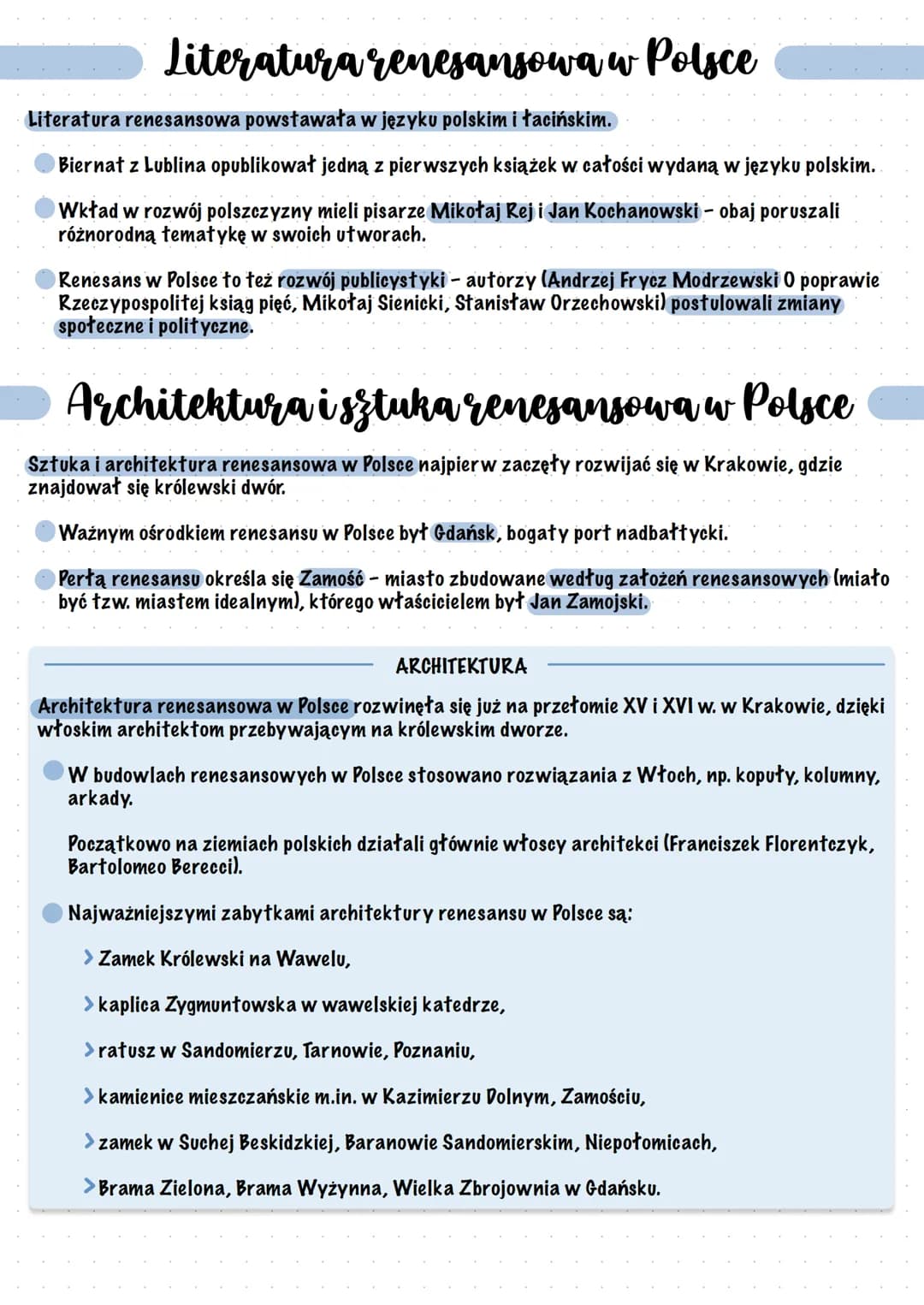 Renesans w Polsce
Renesans w Polsce
Kraków był głównym ośrodkiem renesansu w Polsce - silny wpływ wywierał dwór królewski i
Akademia Krakows