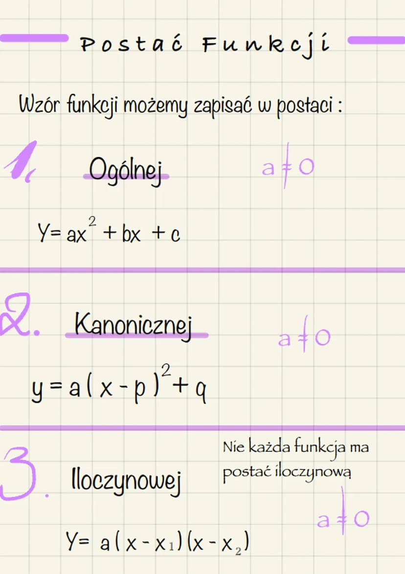 FUNKCJE KWADRATOWE
wierzchołek paraboli
2
parabola y = ax² + bx + c ma wierzchołek w
punkcję o współrzędnych :
(!a-0!)
b
Xw = 2a 9
Gdzie :
Y
