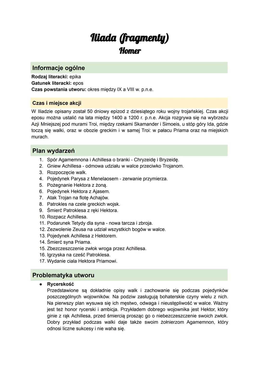 Iliada (fragmenty)
Homer
Informacje ogólne
Rodzaj literacki: epika
Gatunek literacki: epos
Czas powstania utworu: okres między IX a VIII w. 