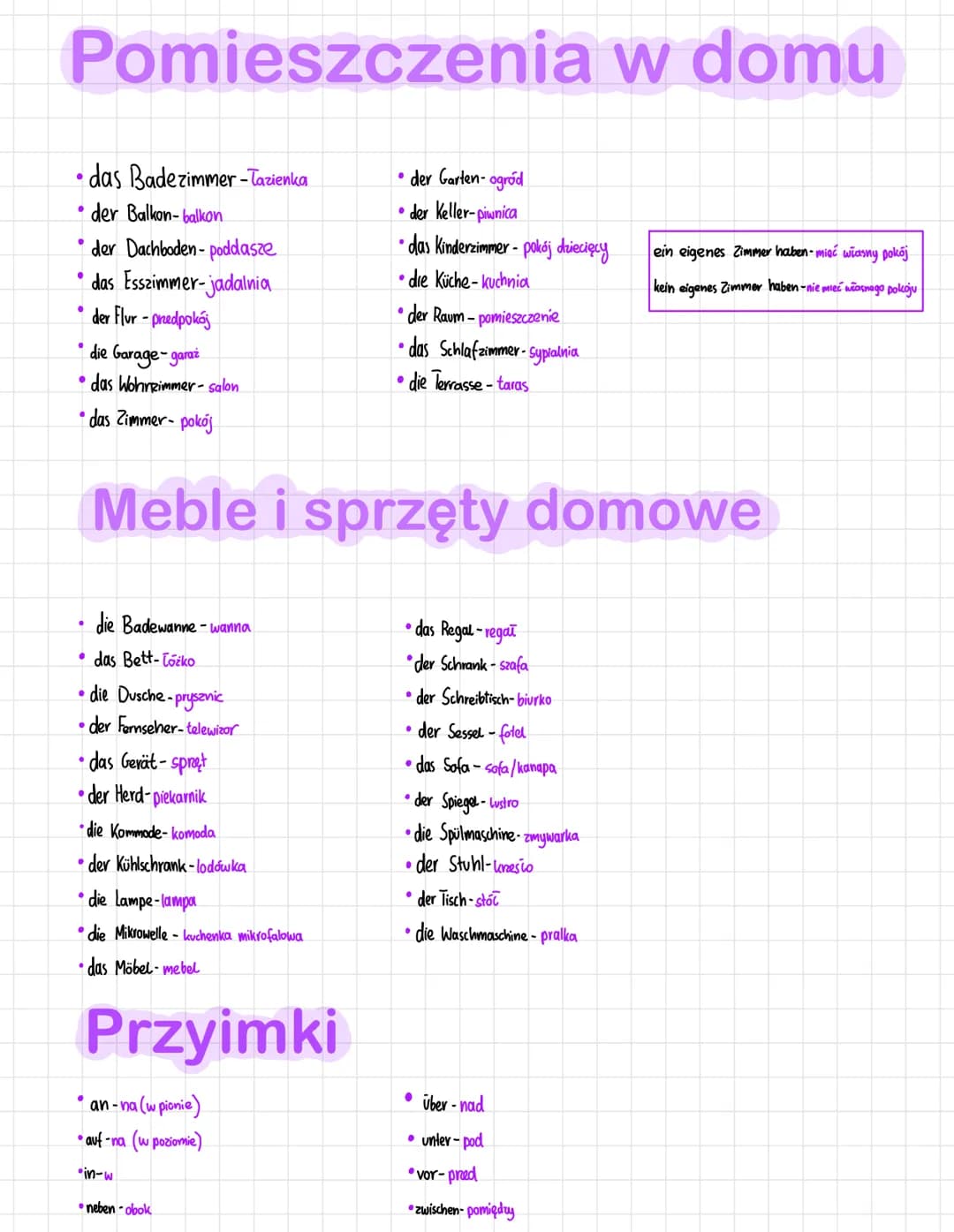 Pomieszczenia w domu
• das Badezimmer-Tazienka
●
•der Balkon-balkon
der Dachboden- poddasze
•
das Esszimmer-jadalnia
.
die Garage-garaz
●
da