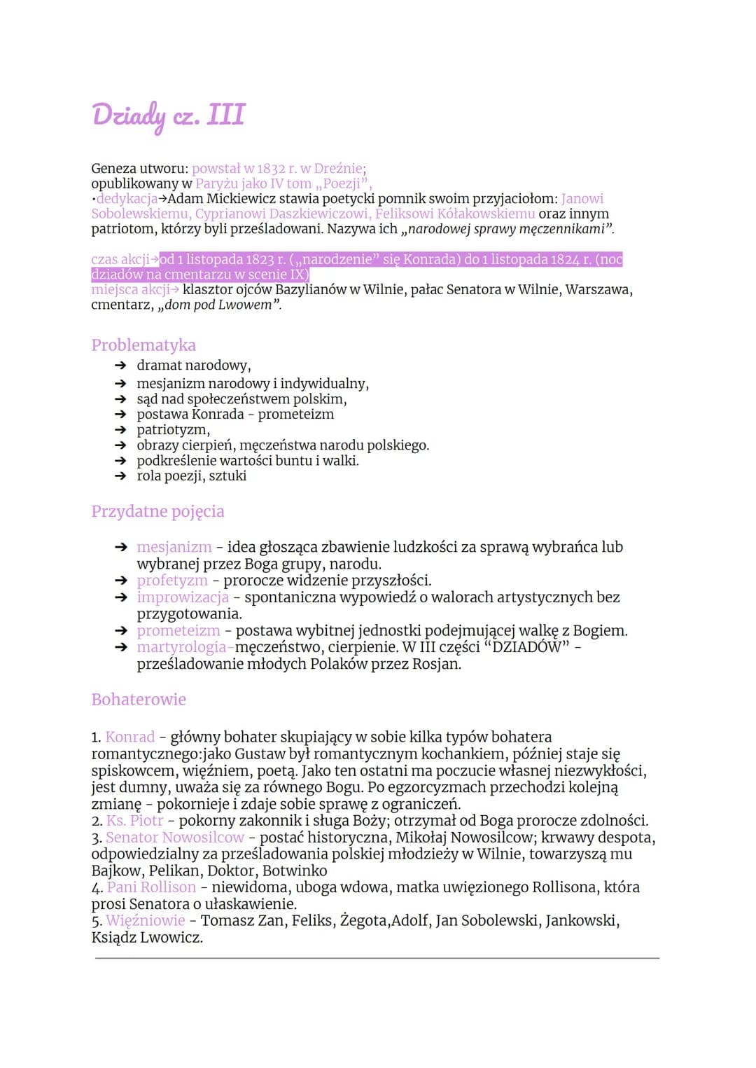 Dziady cz. II
1.Dziady - ludowy, prasłowiański obrzęd polegający na przywoływaniu w noc zaduszną dusz
zmarłych, szczególnie cierpiących w cz