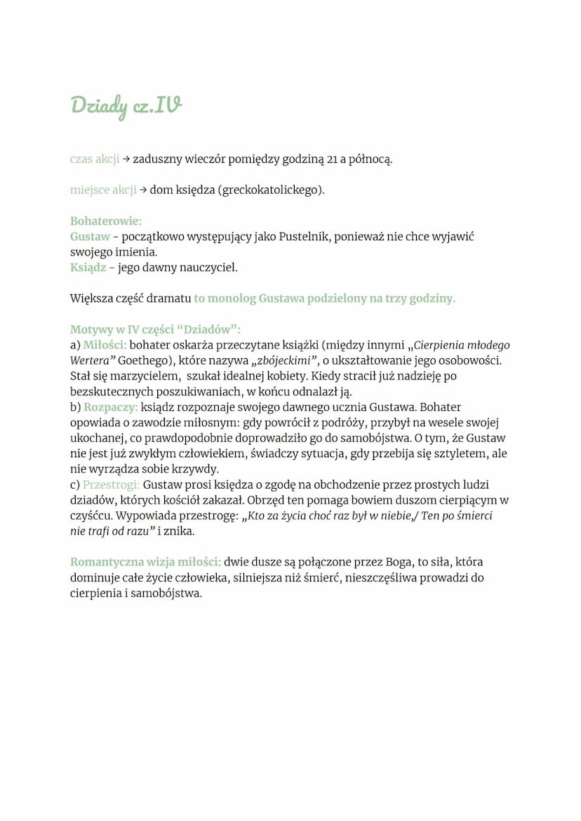 Dziady cz. II
1.Dziady - ludowy, prasłowiański obrzęd polegający na przywoływaniu w noc zaduszną dusz
zmarłych, szczególnie cierpiących w cz
