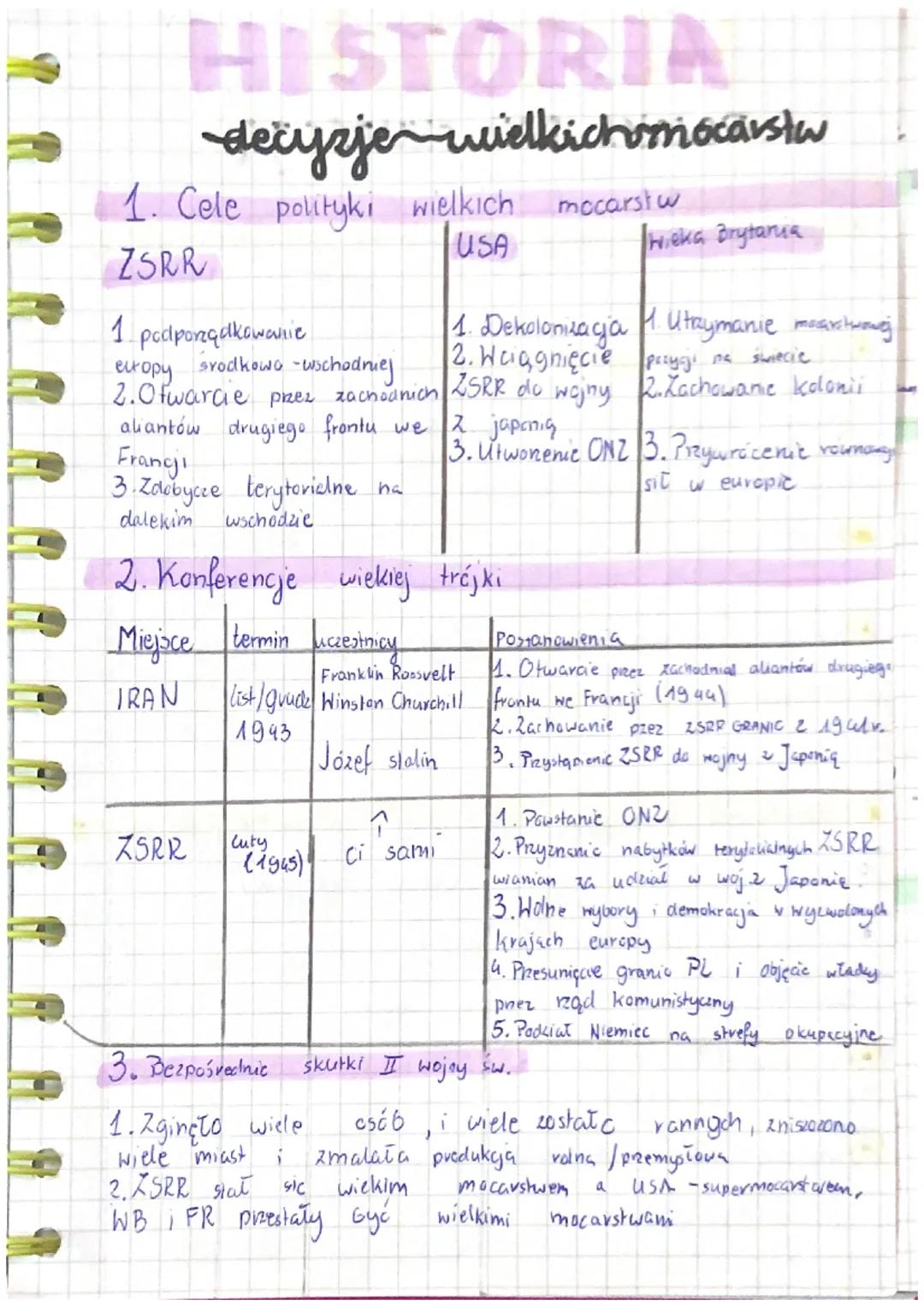 HISTORIA
decyzje wielkichmocarstw
1. Cele polityki wielkich mocarstw
USA
ZSRR
1. podporządkowanie
eltopy
srodkowo-wschodniej
2.0 twarcie prz