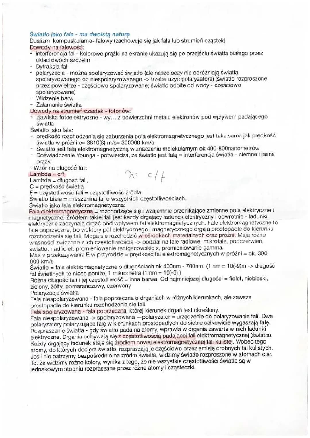 Światło - powtórka z działu 