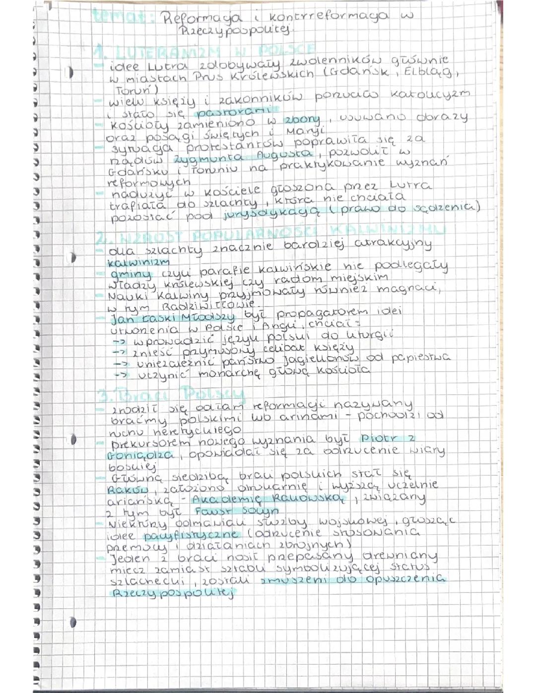 Reformacja i kontrreformacja w Rzeczypospolitej - Notatka dla szkoły średniej