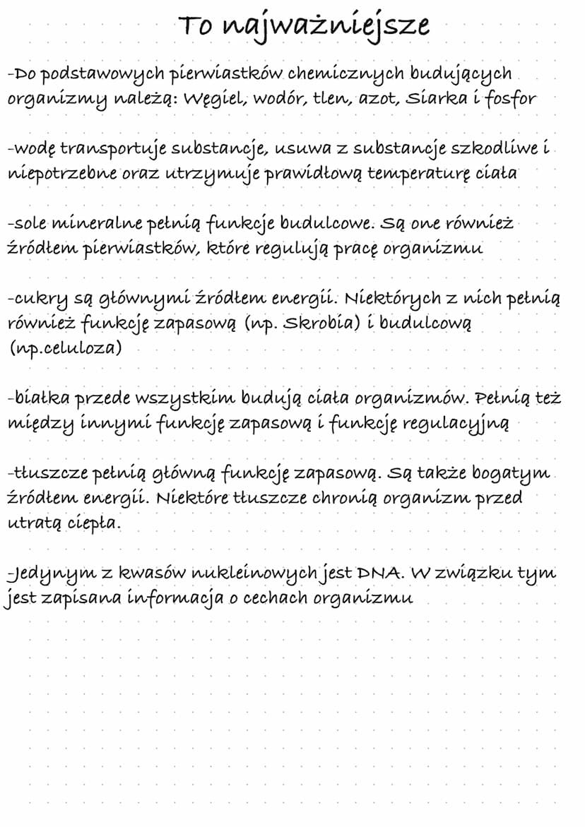 organozmów
Zwróć uwage na:
-najważniejsze pierwiastki chemiczne wchodzące w skład organizmu
-znaczenie wody mineralnych
i soli
-znaczenie cu
