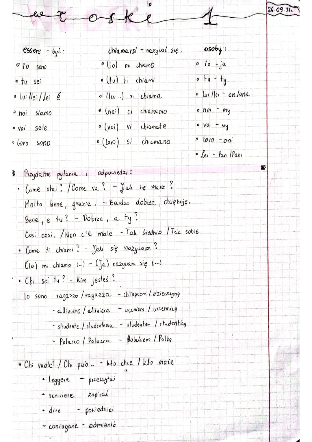 ا جمعہ
essere - być:
o io
• tu sei
• lui llei / Lei é
e noi.
• VOI
k
• lovo
D
sono
siamo
sete
sono
oski
●
Chi vuole/Chi può...
• leggere
scr