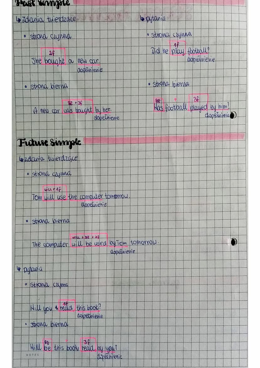 Present Simple
↳ zdania twierdzące
• Strona czynna
0
C
AF
Hrite a letter every day.
dopełnienie
pytania
G
stiona biena
Strona bierna
BE +3
A