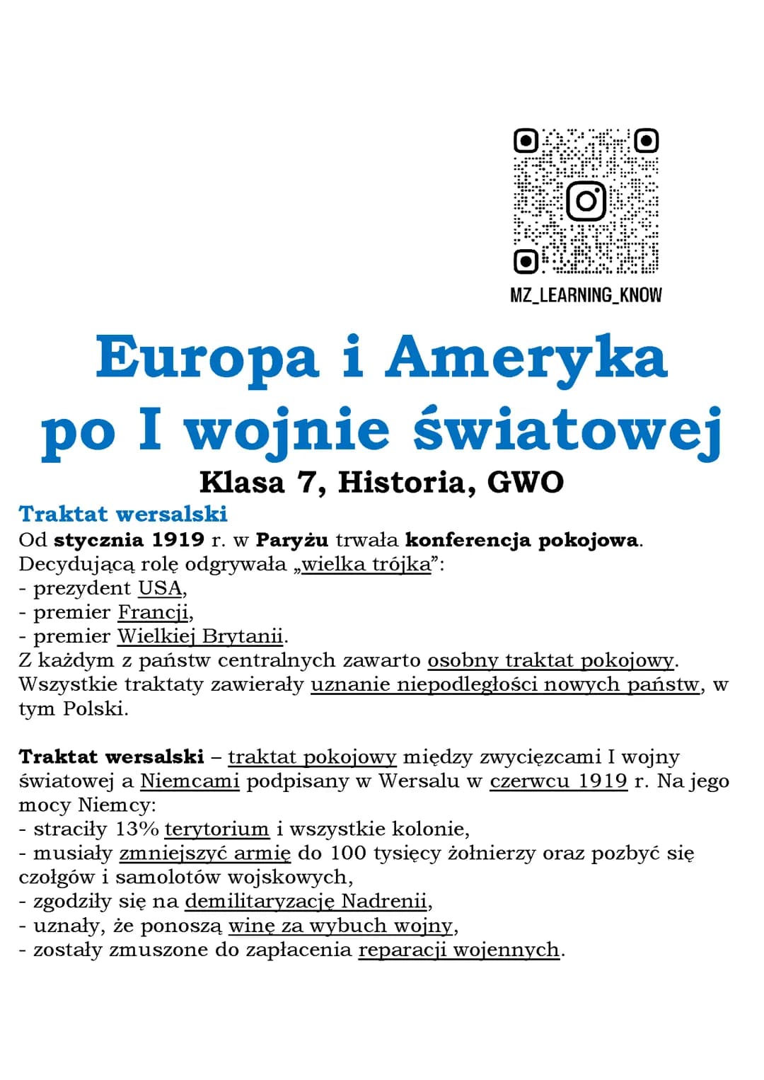 Europa i Ameryka po I wojnie światowej Klasa 7, Historia, GWO