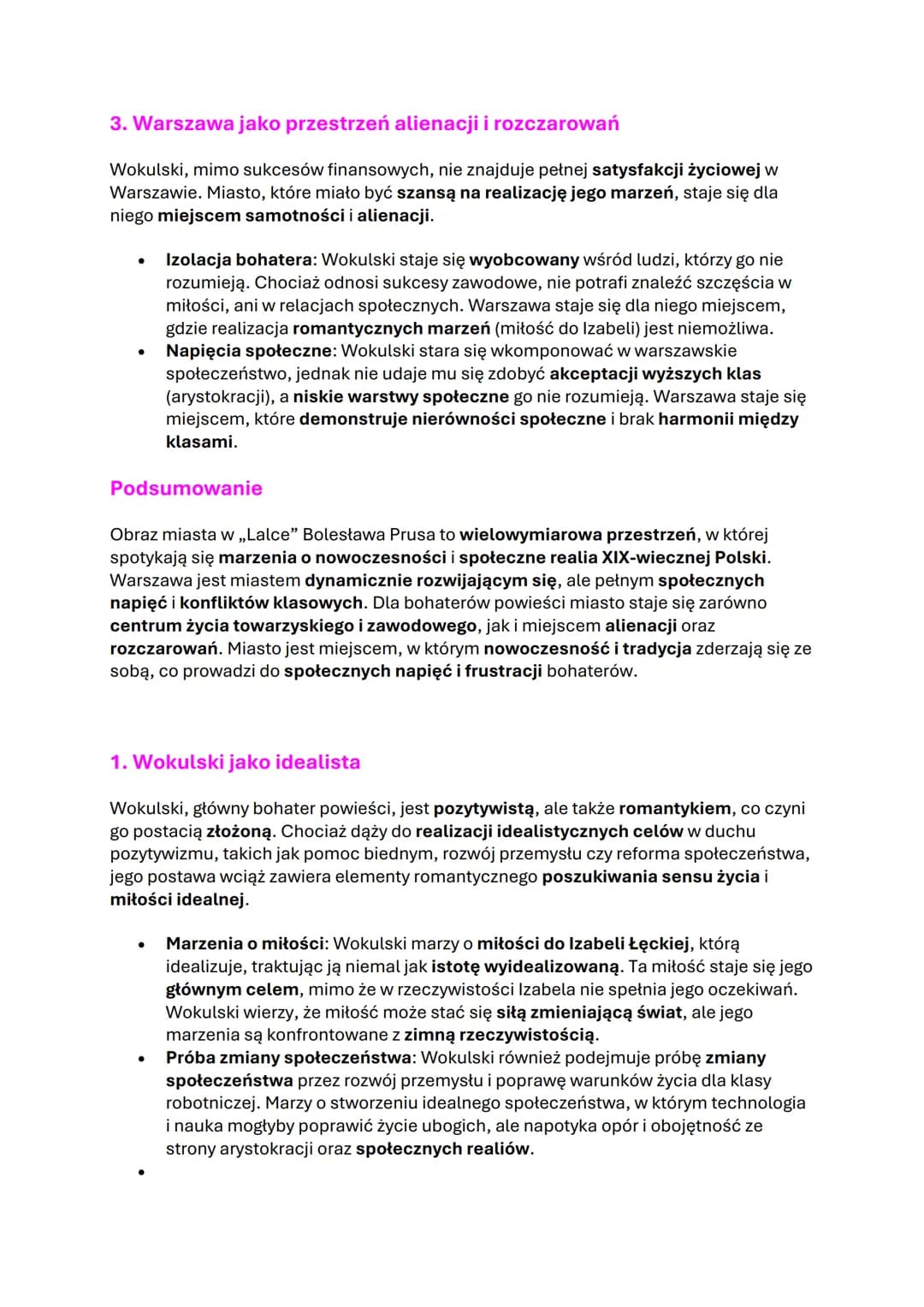 # Lalka" Bolesława Prusa

1. Gatunek i epoka:

✔ Powieść realistyczna, społeczno-obyczajowa
◆ Pozytywizm

2. Główne wątki:

✓ Miłość Wokulsk