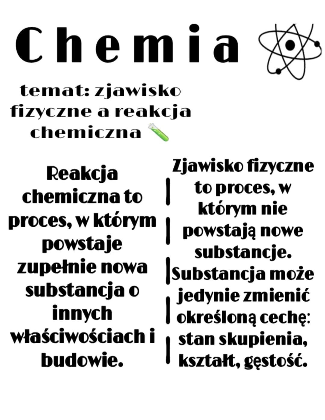 Chemia
temat: zjawisko
fizyczne a reakcja
chemiczna
Reakcja
chemiczna to
proces, w którym
powstaje
zupełnie nowa
substancja o
Zjawisko fizyc