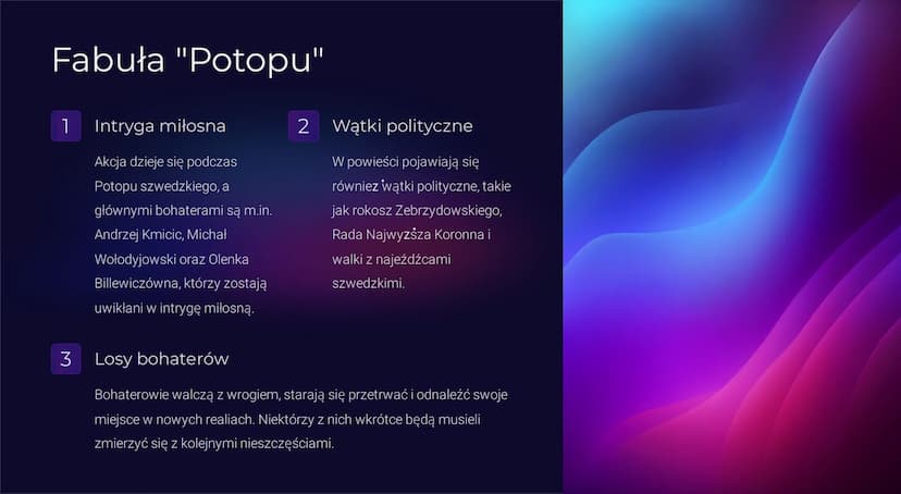 Potop - twórczość
Henryka Sienkiewicza
"Potop" to powieść historyczna autorstwa Henryka Sienkiewicza,
opowiadająca o wydarzeniach z okresu r