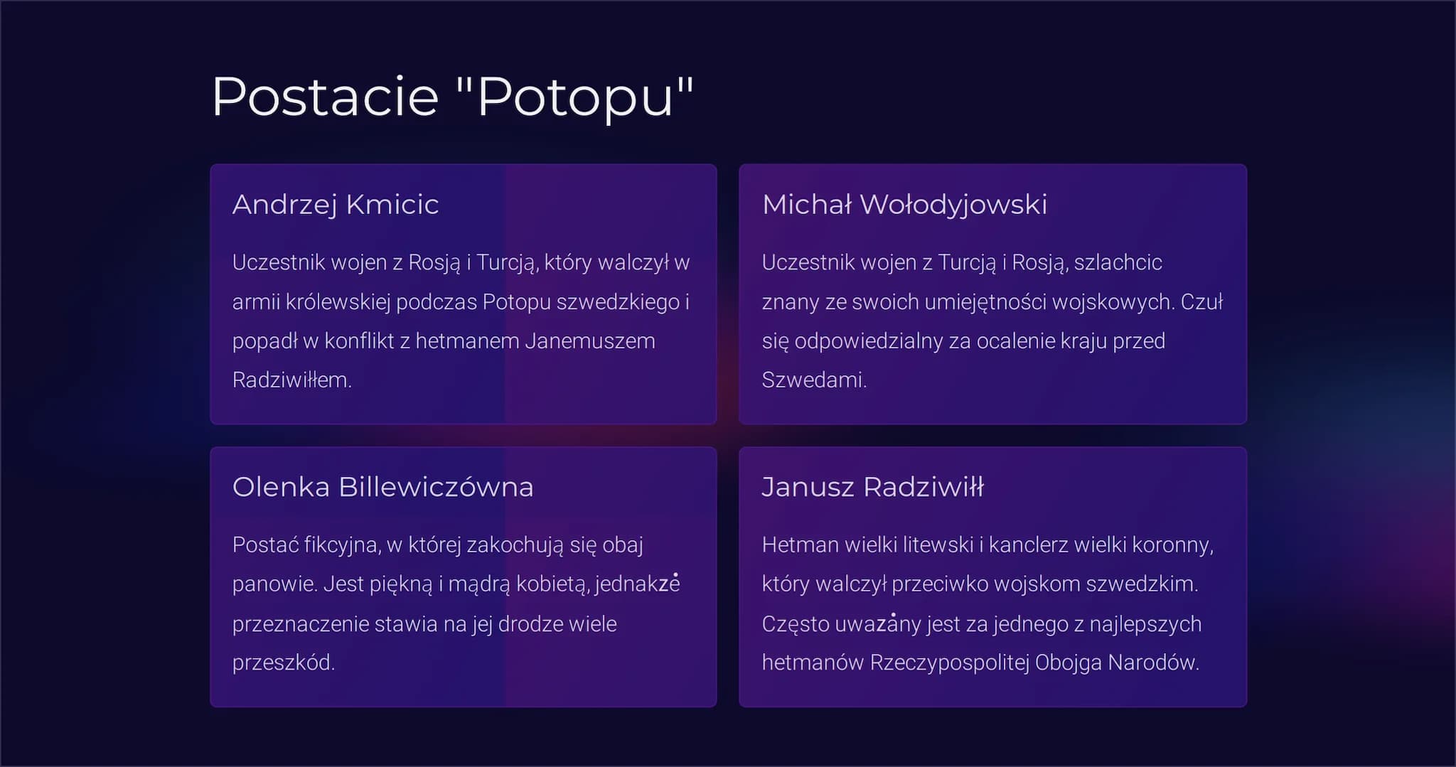 Potop - twórczość
Henryka Sienkiewicza
"Potop" to powieść historyczna autorstwa Henryka Sienkiewicza,
opowiadająca o wydarzeniach z okresu r