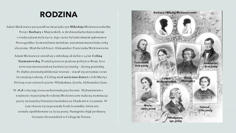 ADAM
MICKIEWICZ
Urodzony: 24 grudnia 1798 w Zaosiu
Zmarł: 26 listopada 1855 w Stambule SPIS
TREŚCI:
Życiorys
Więzienie i
zesłanie
Muzeum w
N