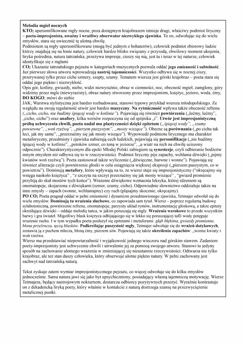 Symbolizm wpłynął głównie na rozwój poezji i dramatu, powodując, że stawały się jeszcze mniej
dosłowne. Poeta miał prawo do luźnych skojarze