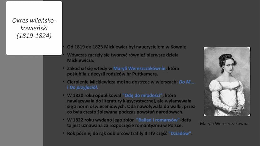 Adam Mickiewicz
- Król polskiego romantyzmu TIMI
Dom Adama
Mickiewicza w
Nowogródku
Dzieciństwo
• Adam Mickiewicz urodził się 24 grudnia 179