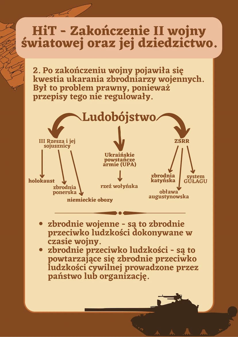 HiT - Zakończenie II wojny
światowej oraz jej dziedzictwo.
1.Prawne kwestie końca wojny
2. Ludobójstwo
3. Skutki wojny
• Rozejm - umowa międ