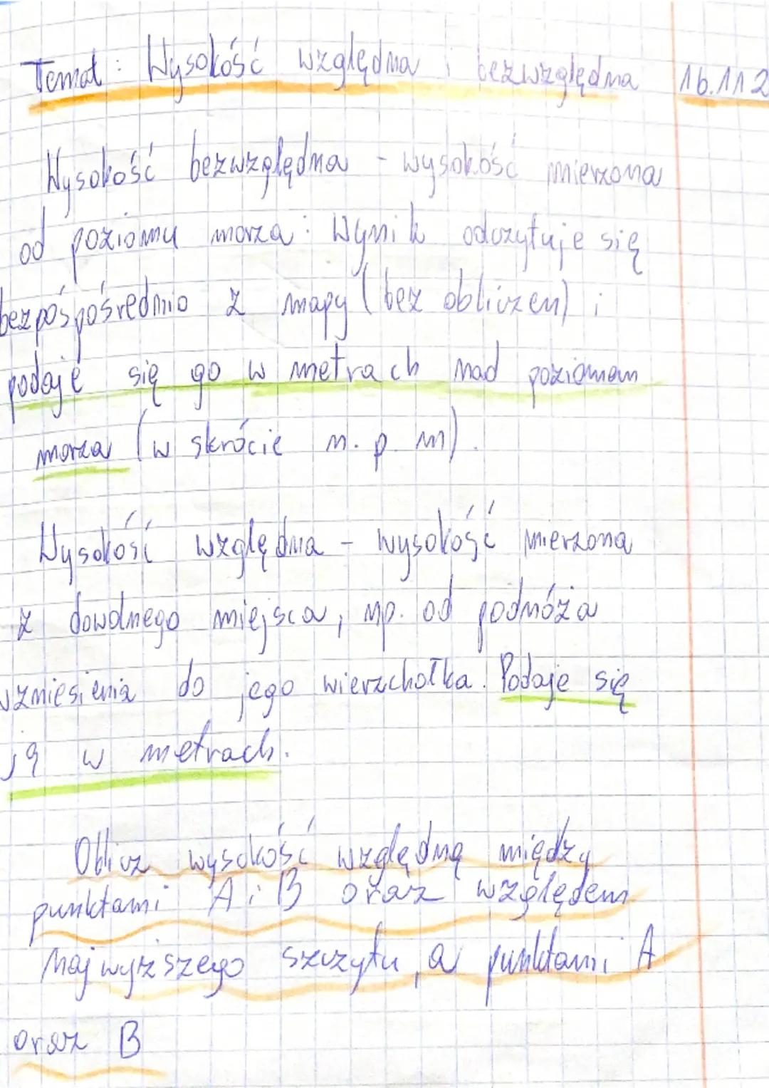 Tond Wysokość względow bezwzględna 16112
Nusokość bezwzględma - wysokość miercoma
od poziomu morza: Wynilo oduzytuje się
berpospośrednio z m