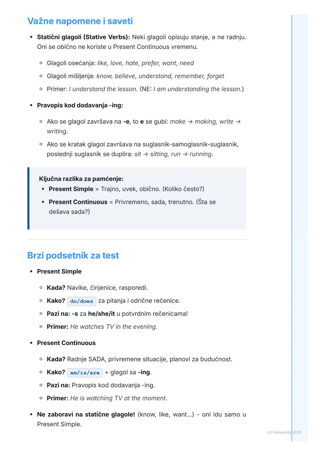 # Sadašnja vremena (Present
Tenses)

Uvod u sadašnja vremena

U engleskom jeziku postoje dva glavna sadašnja vremena koja koristimo
stalno: 