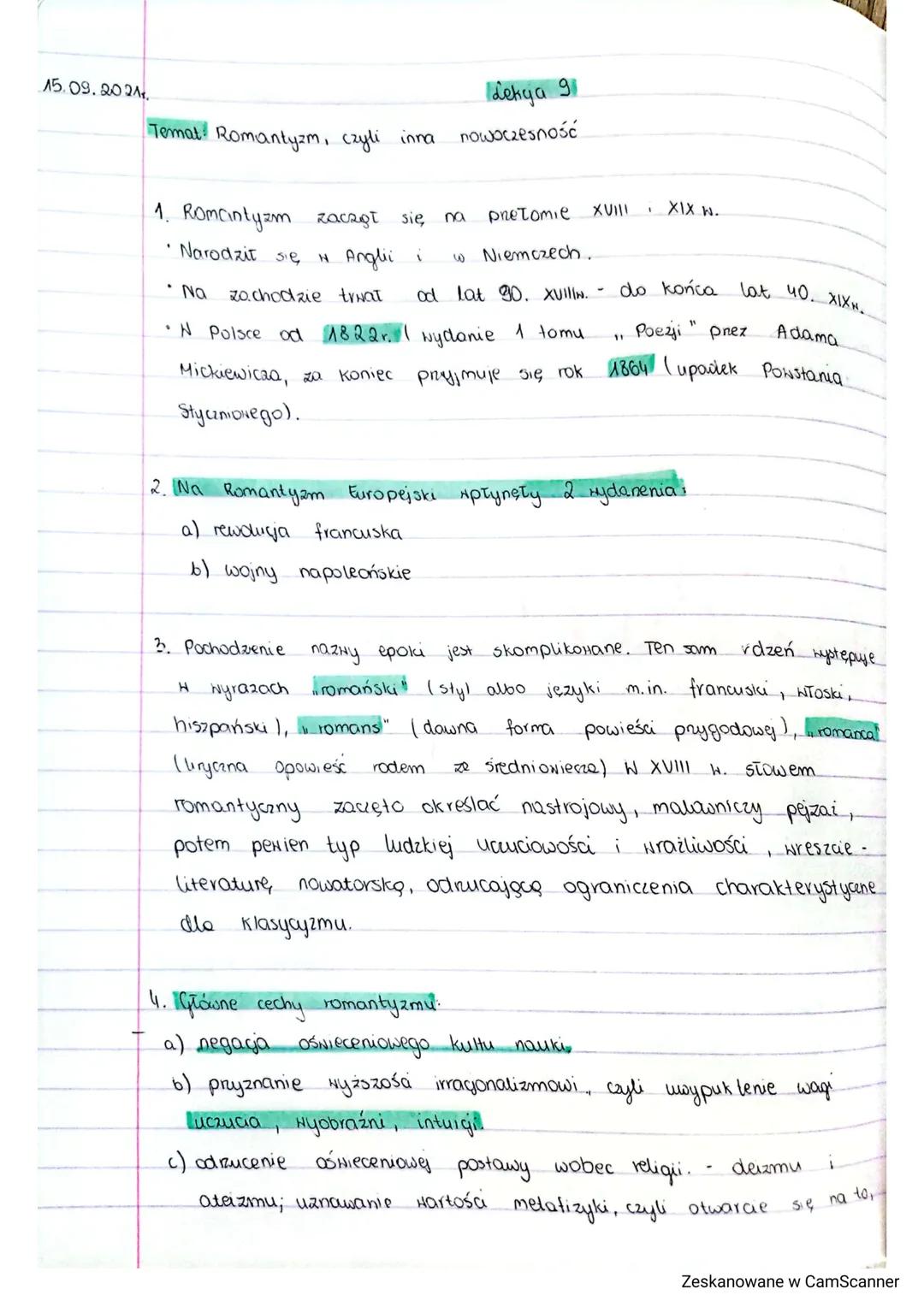 15.09.2021.
Temat: Romantyzm, czyli inna
1. Romcintyzm zaczął się,
•Narodził się w Anglii i
• Na zochodzie trwat
• N Polsce od 1822 r. I wyd