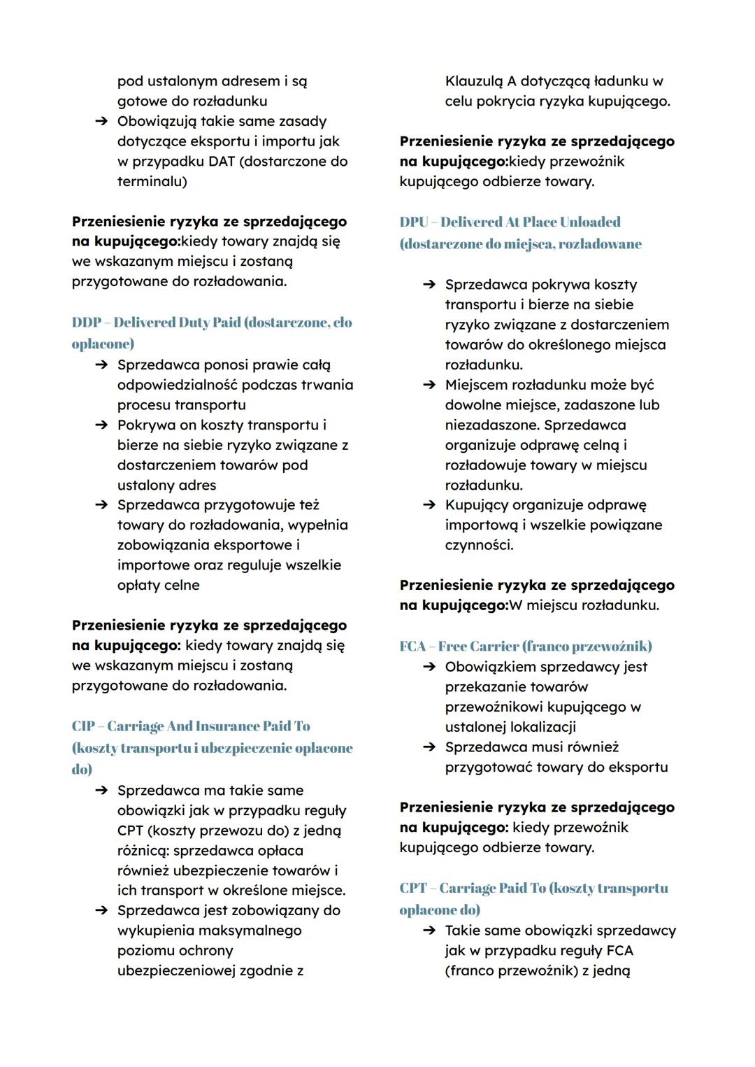 # Incoterms

→ International Commercial
Terms

→ Opracowane przez
Międzynarodową Izbę Handlową
(ICC) w Paryżu.

→ Warunki dostawy, baza dost