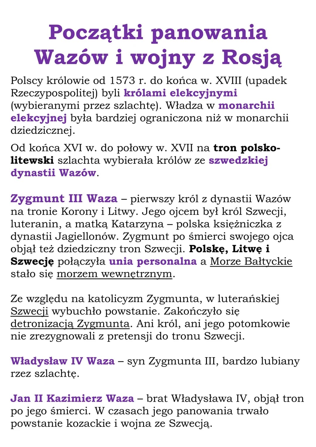 Początki panowania
Wazów i wojny z Rosją
Polscy królowie od 1573 r. do końca w. XVIII (upadek
Rzeczypospolitej) byli królami elekcyjnymi
(wy