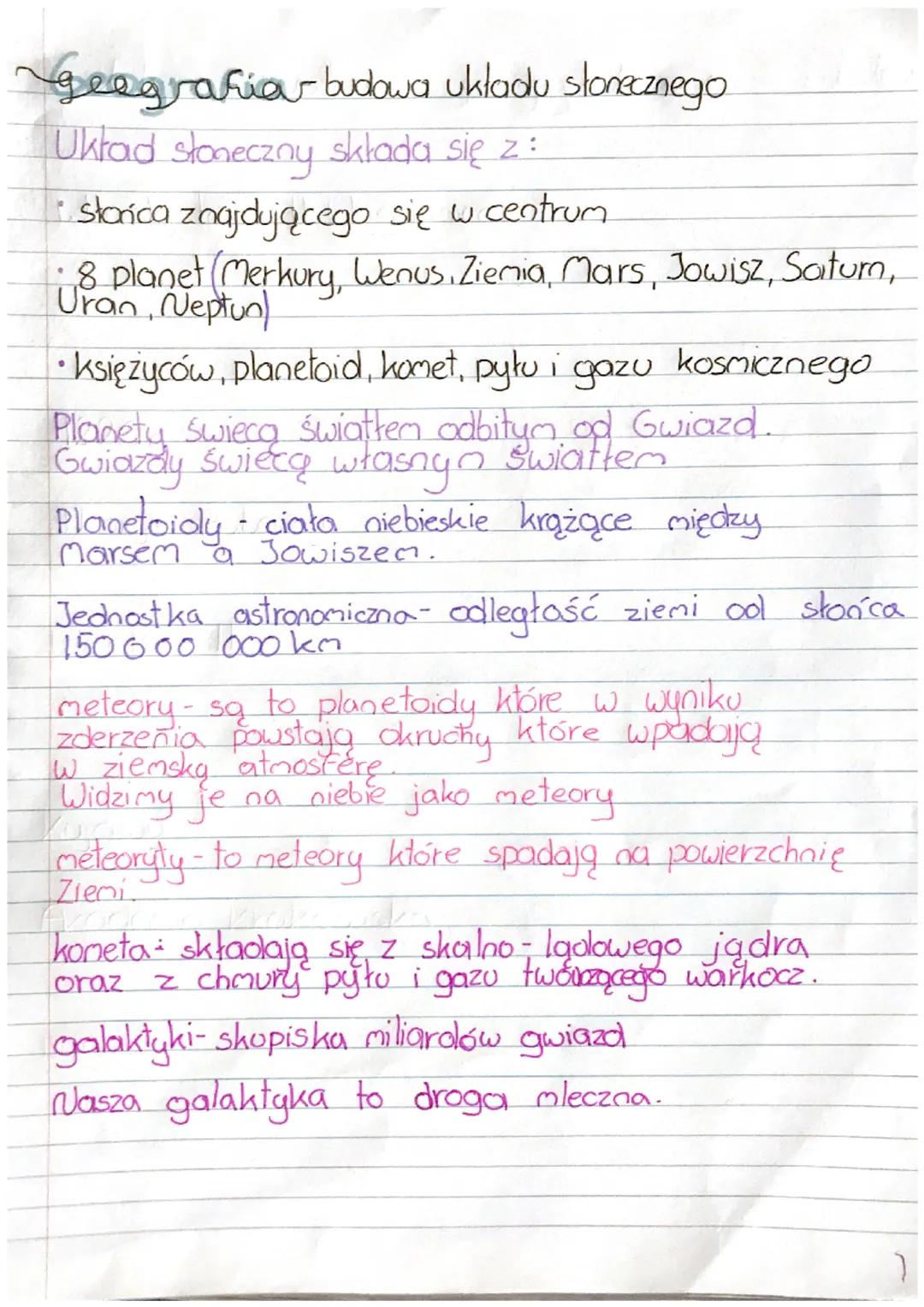 geografia budowa układu słonecznego.
Układ słoneczny składa się z:
słońca znajdującego się w centrum.
• 8 planet (Merkury, Wenus. Ziemia, Ma