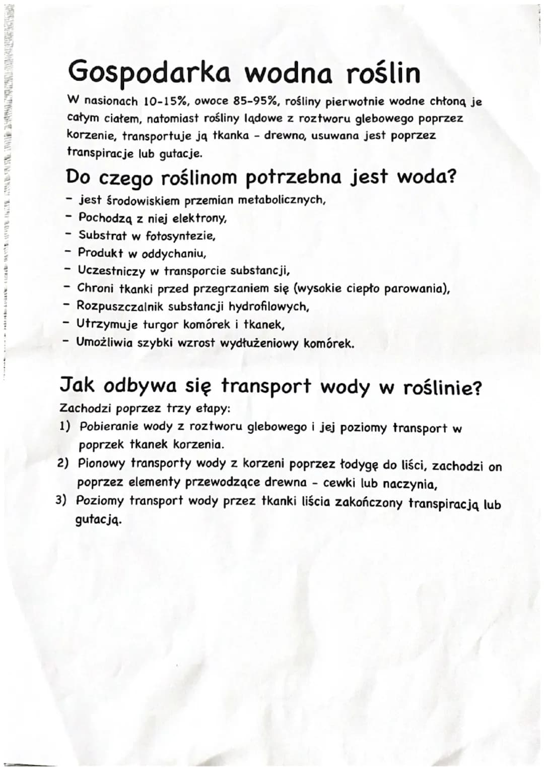TO A
Gospodarka wodna roślin
W nasionach 10-15%, owoce 85-95%, rośliny pierwotnie wodne chłoną je
całym ciałem, natomiast rośliny lądowe z r