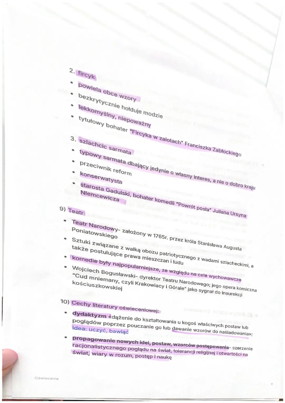 Oświecenie
Oświecenie
1) charakterystyka epoki: epoka, która uwierzyła w rozum jako najlepsze źródło
i narzędzie poznania; wiek rozumu; wiek