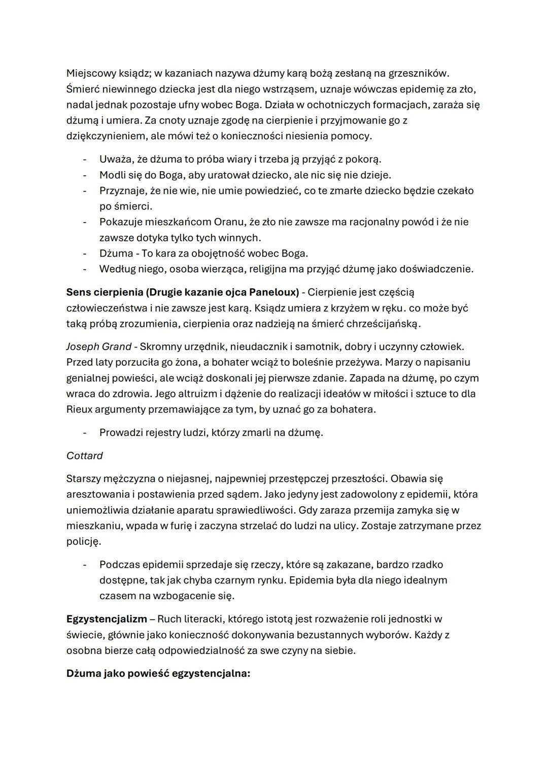--- OCR Start ---
Dżuma Albert Camus
Miejsce akcji: Oran - algierskie miasto
Główni bohaterowie:
Bernard Rieux
Lekarz główny bohater i zaraz
