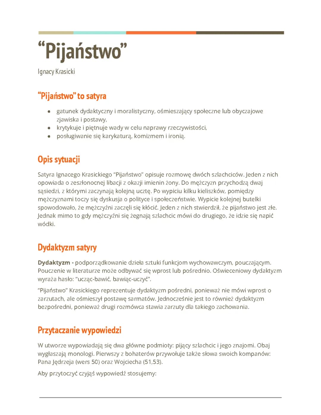 Temat satyry pijaństwo - Ignacy Krasicki 'Pijaństwo' streszczenie
