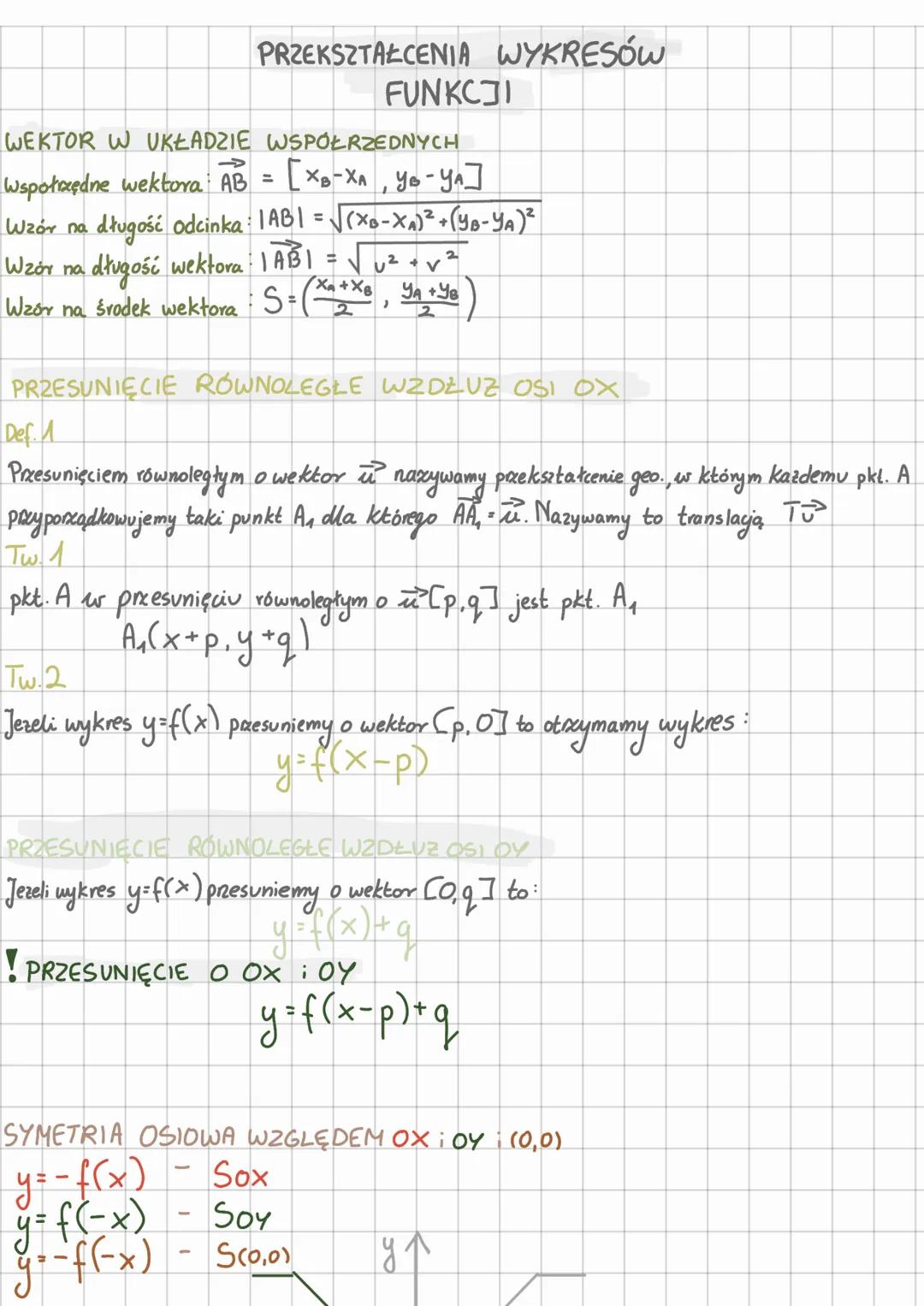 PRZEKSZTAŁCENIA WYKRESÓW
Wspołrzędne wektora AB
WEKTOR W UKŁADZIE WSPÓŁRZEDNYCH
[XB-XA, Yo-YA]
|AB| = √√(XB-XA)² + (YB-YA)²
=
FUNKCJI
Wzór n