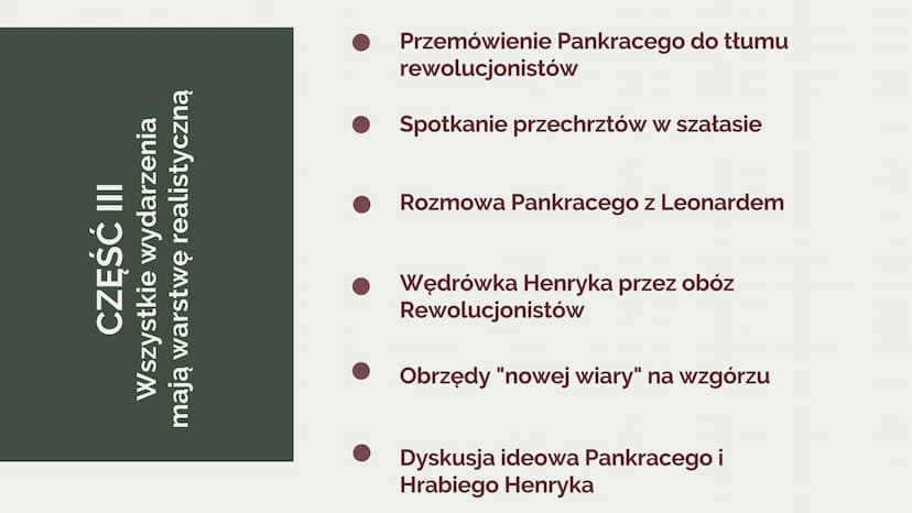 PLAN WYDARZEŃ
NIE-BOSKA KOMEDIA -
CZĘŚĆ 3
ZYGMUNT KRASIŃSKI CZĘŚĆ III
Wszystkie wydarzenia
mają warstwę realistyczną
Przemówienie Pankracego