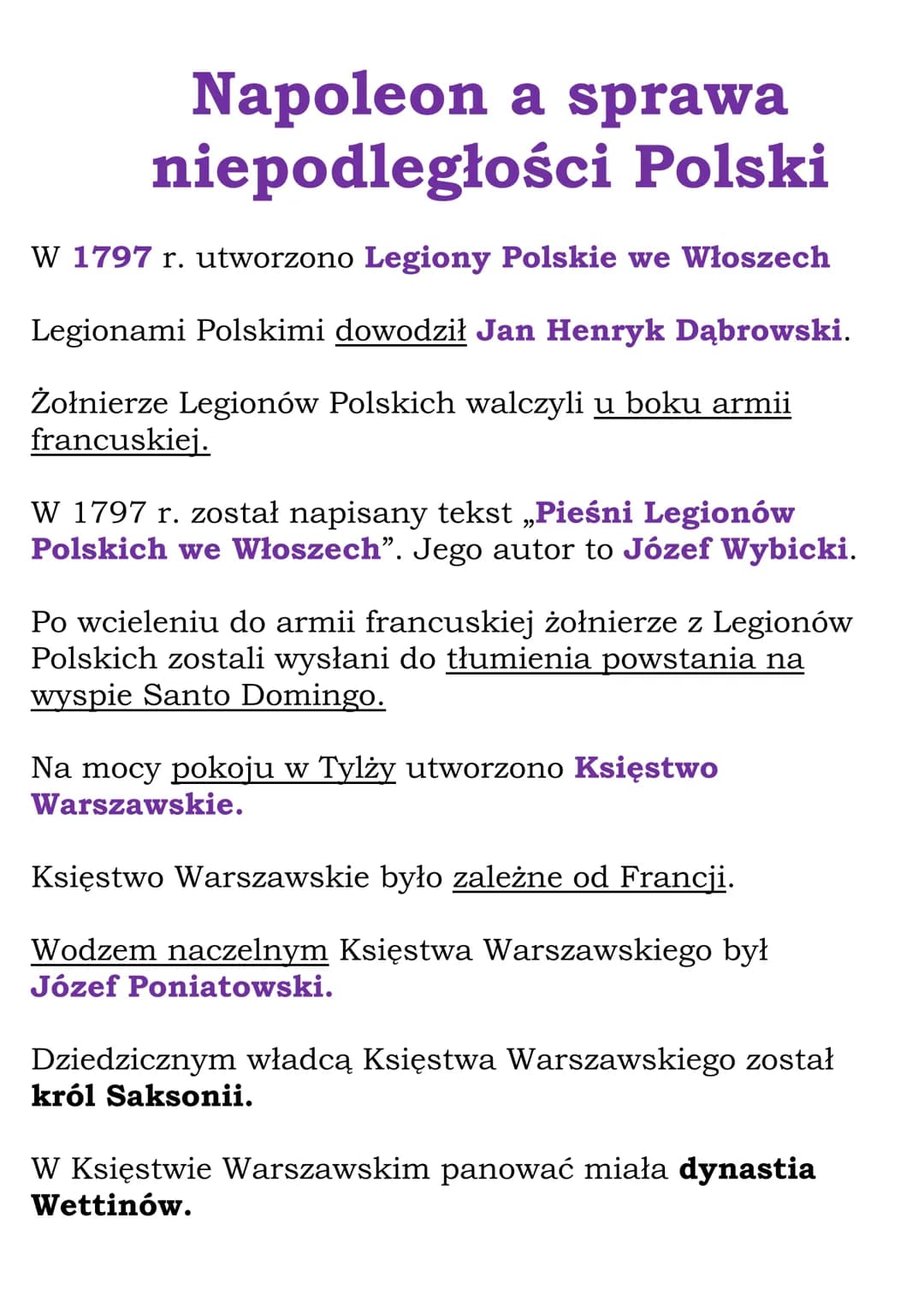 Napoleon a sprawa
niepodległości Polski
W 1797 r. utworzono Legiony Polskie we Włoszech
Legionami Polskimi dowodził Jan Henryk Dąbrowski.
Żo