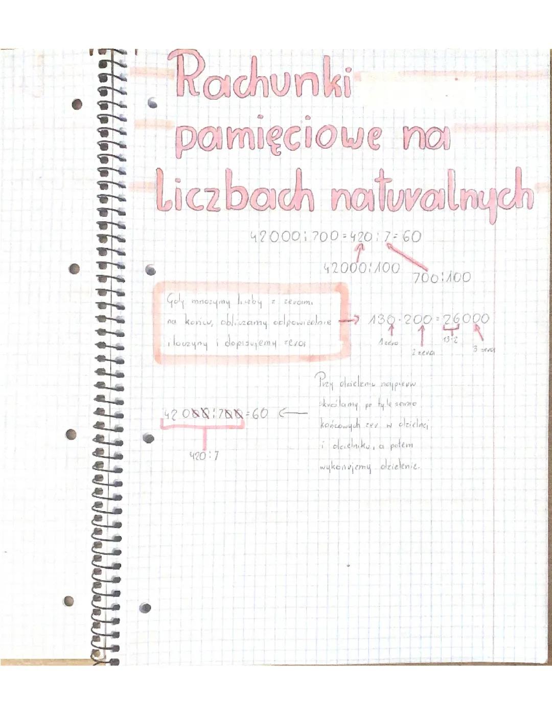 Rachunki Pamięciowe na liczbach naturalnych