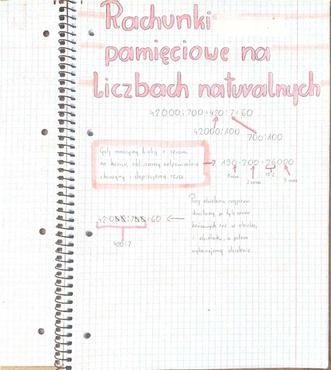 Rachunki
pamięciowe na
Liczbach naturalnych
42000 700=4207-60
420001100
Goly mnozymy liby
Z zevoimi
7061100
na koncu, obliczamy odpowiednie 