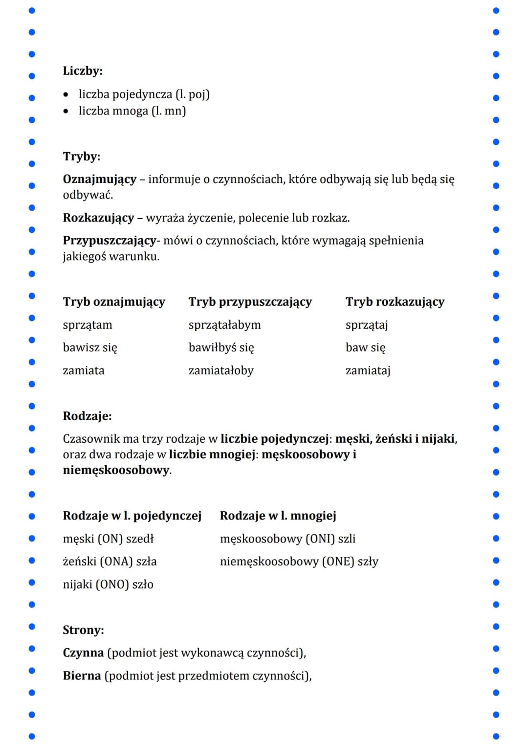 
<p>Czasownik to odmienna część mowy, która nazywa czynności i stany. Odpowiada na pytania: co robi? i co się z kimś czymś dzieje?</p>
<h2 i