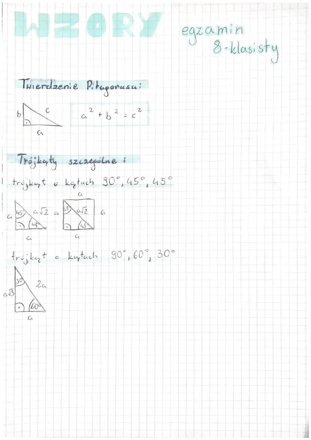 Wzory matematyka egzamin 8 klasa