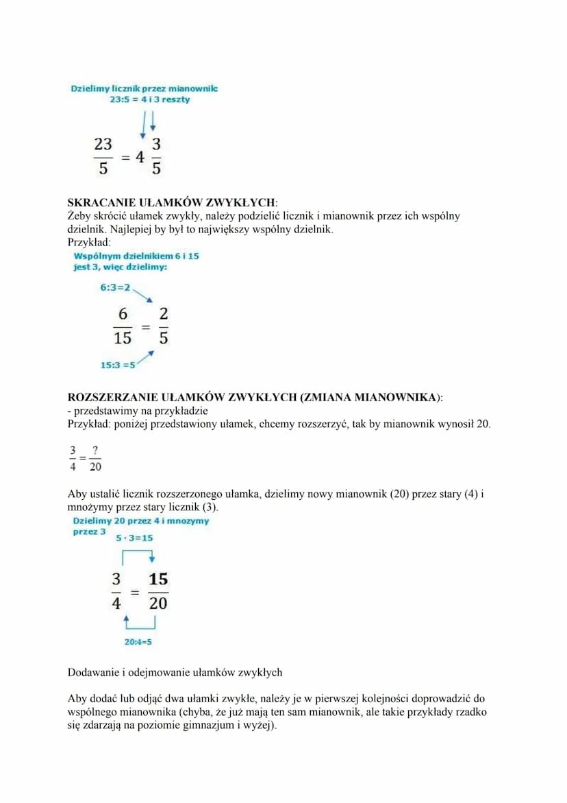 UŁAMKI ZWYKŁE
Zagadnienia: matematyka - podstawówka, gimnazjum - ułamki zwykłe, działania na
ułamkach zwykłych.
UŁAMEK ZWYKŁY składa się z l