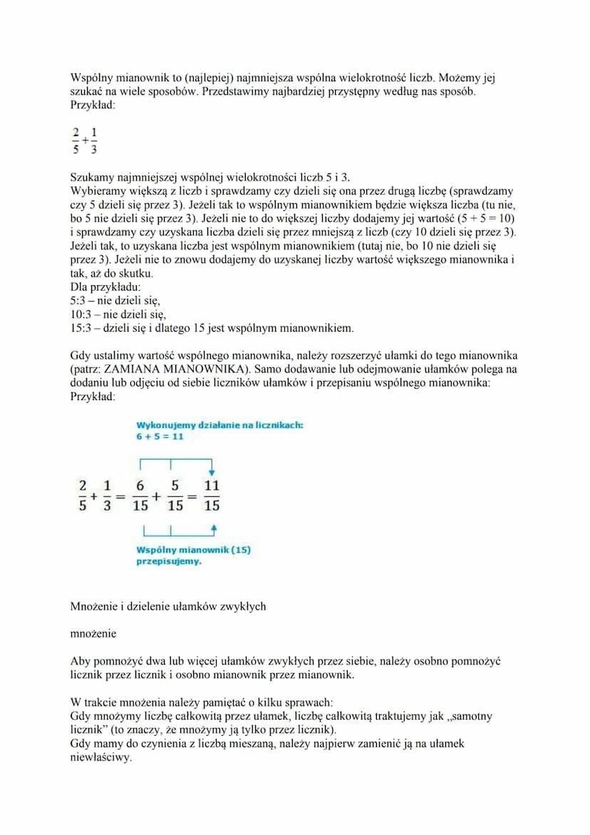 UŁAMKI ZWYKŁE
Zagadnienia: matematyka - podstawówka, gimnazjum - ułamki zwykłe, działania na
ułamkach zwykłych.
UŁAMEK ZWYKŁY składa się z l