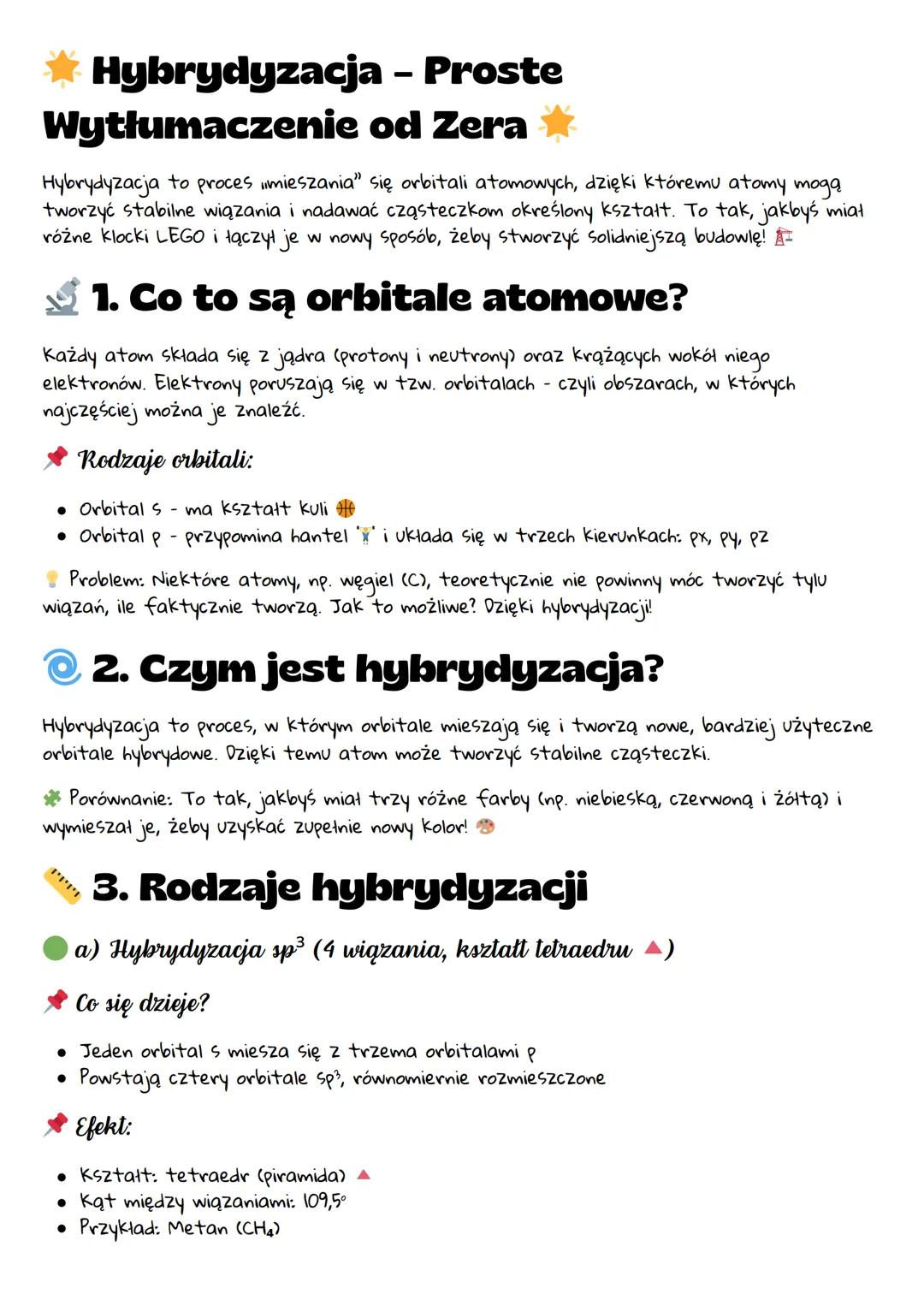 --- OCR Start ---
Hybrydyzacja – Proste
Wytłumaczenie od Zera
Hybrydyzacja to proces mieszania" się orbitali atomowych, dzięki któremu atomy