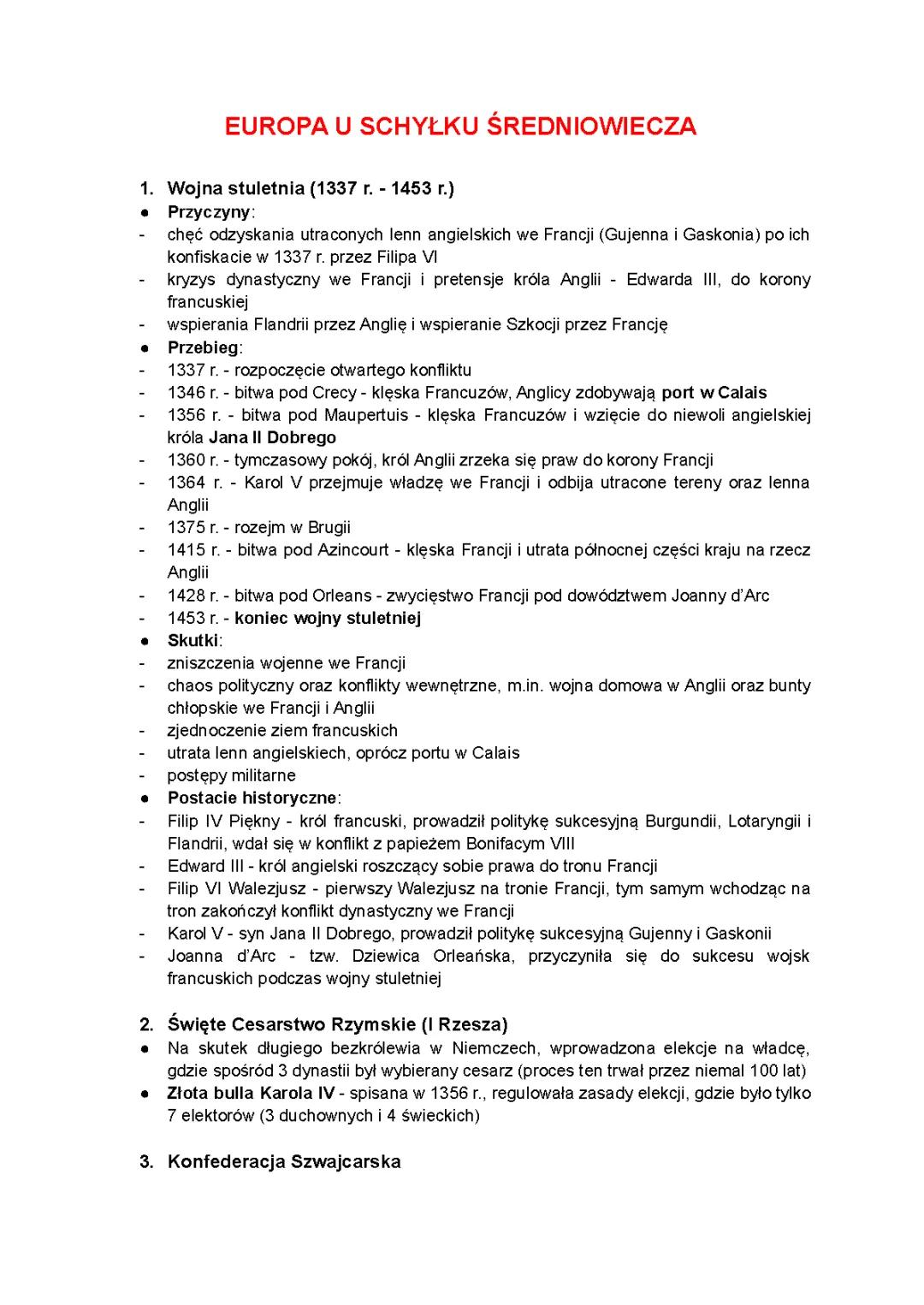 Europa w okresie końca średniowiecza: Kluczowe Fakty