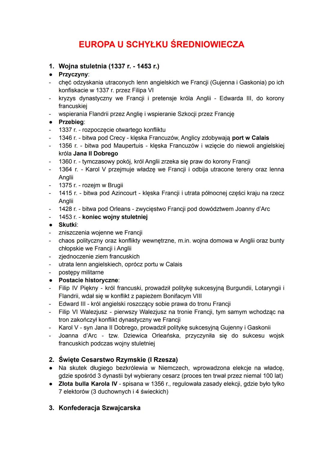 EUROPA U SCHYŁKU ŚREDNIOWIECZA
1. Wojna stuletnia (1337 r. - 1453 r.)
● Przyczyny:
chęć odzyskania utraconych lenn angielskich we Francji (G