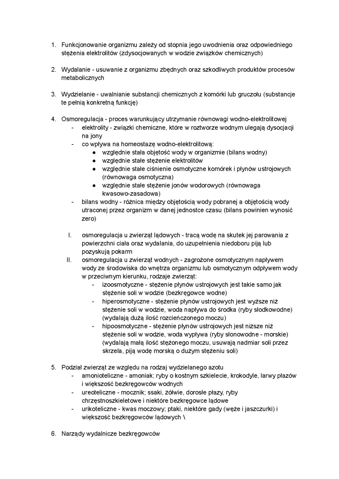Osmoregulacja i wydalanie u zwierząt 