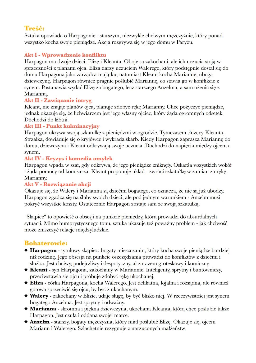 # Molier, Skapiec

**Gatunek:**
Jest to komedia satyryczna, która przedstawia w krzywym zwierciadle negatywne zjawiska
społeczne. Utwór zawi