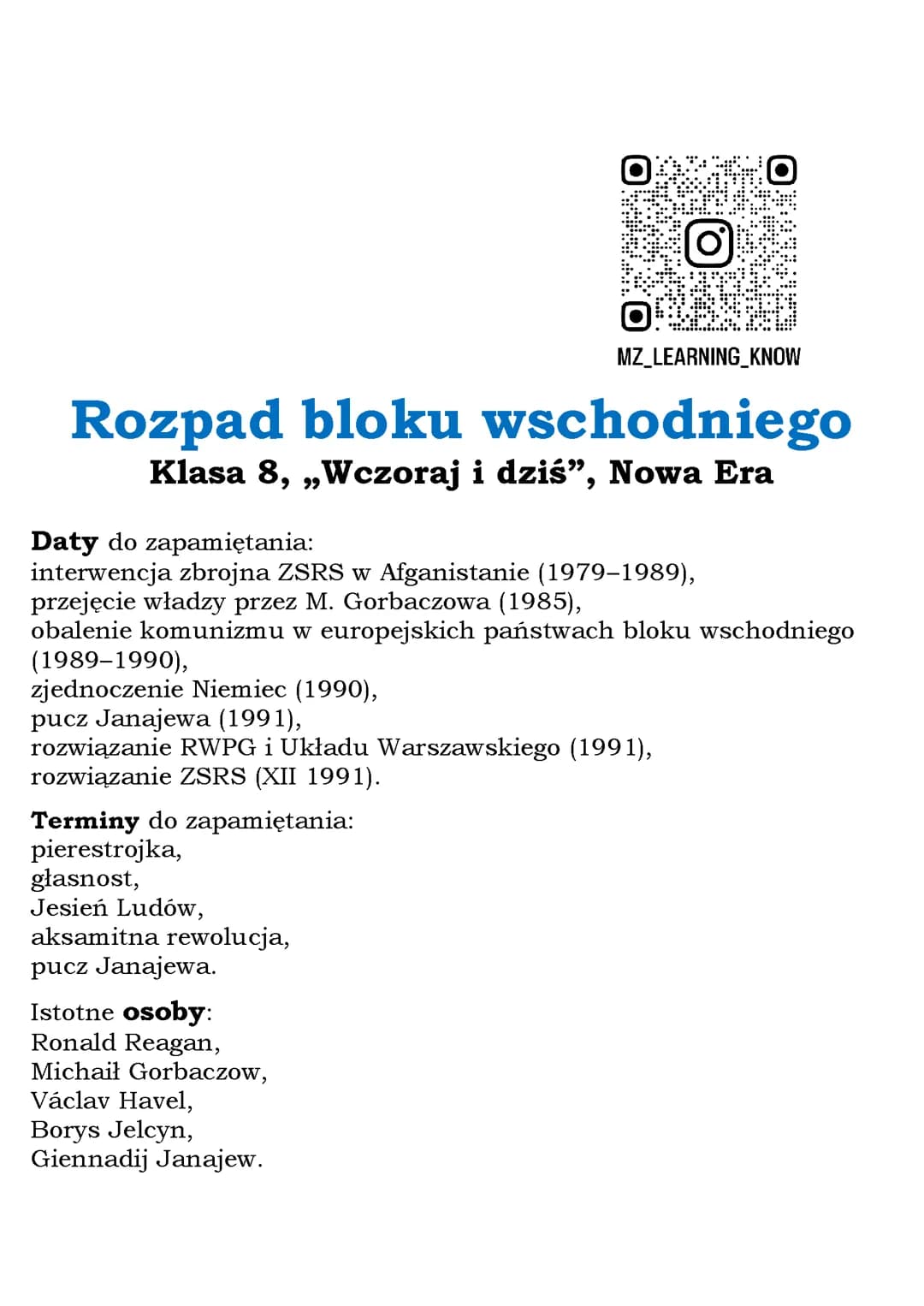 Rozpad bloku wschodniego Klasa 8, „Wczoraj i dziś”, Nowa Era
